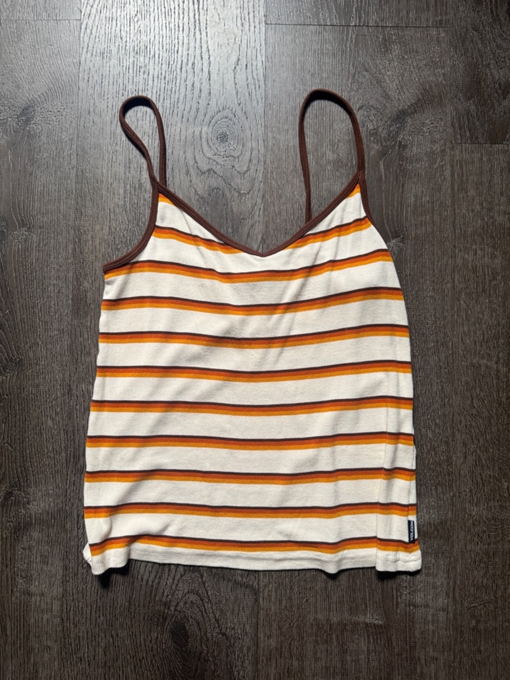 Volcom Striped V-Neck Camisole in Cream, Brown and Orange